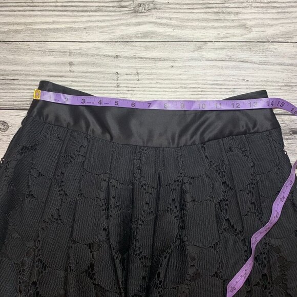 Anthropologie Plenty Tracy Reese Black Pleated Sheer Crochet Lace A-Line Skirt - Picture 9 of 11